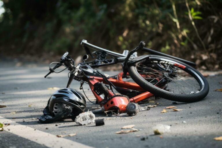 broken-bicycle-on-the-road-accident-in-the-road-bicycle-crash-road-accident-with-broken-bike-and-helmet-ai-generated-free-photo