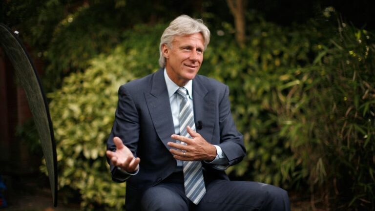 Borg poses for photographers at  Wimbledon in London